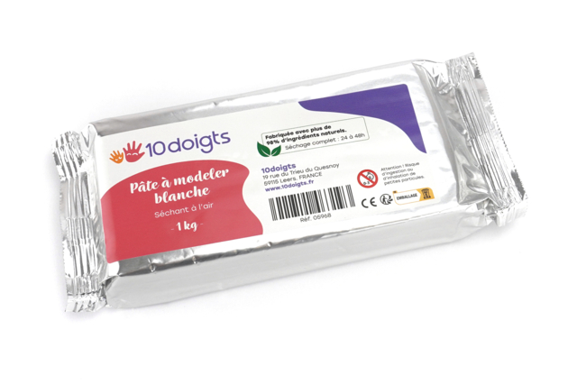 pâte à modeler blanche 10 doigts 1 kg - Pâtes à modeler autodurcissantes - 10doigts.fr