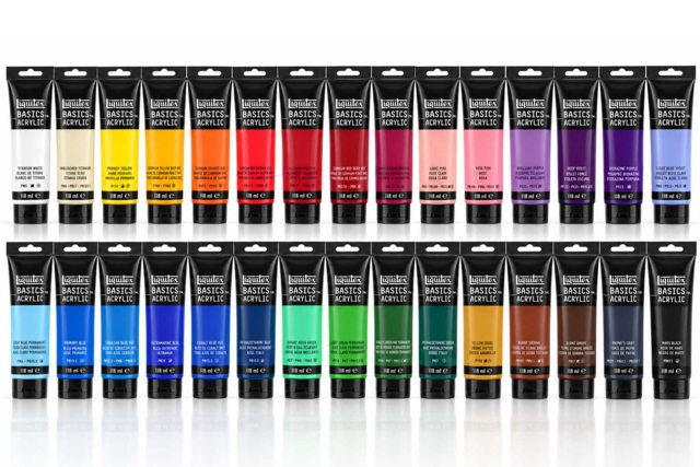 Peinture acrylique Liquitex Basics, tube 118 ml (30 couleurs) - Peinture acrylique artiste - 10doigts.fr