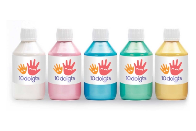 Peinture acrylique nacrée 10doigts, 250 ml - 5 couleurs - Peinture métallisée et nacrée - 10doigts.fr