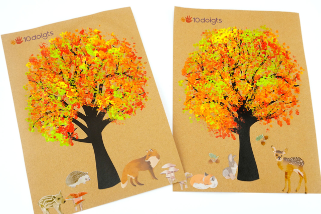 Peinture au coton-tige d'automne - Papiers cadeaux - 10doigts.fr