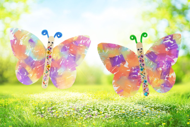 Peinture avec du papier crépon - papillon - Papier crépon - 10doigts.fr