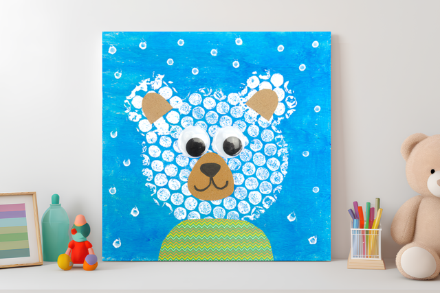 Peinture papier bulle : Ours blanc - Papiers cadeaux - 10doigts.fr