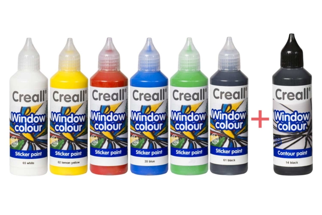 Peinture repositionnable - 6 couleurs classiques + CADEAU d'un contour noir - Peinture Window Color : décorez vos fenêtres avec des motifs repositionnables et réutilisables - 10doigts.fr