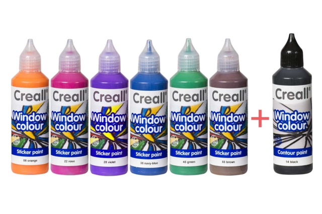 Peinture repositionnable - 6 couleurs complémentares + CADEAU d'un contour noir - Peinture Window Color : décorez vos fenêtres avec des motifs repositionnables et réutilisables - 10doigts.fr