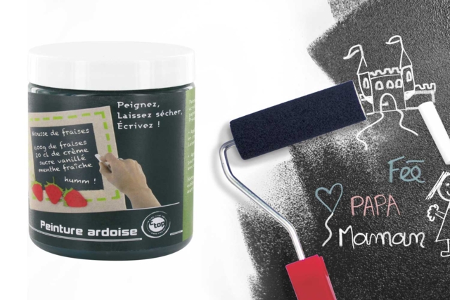 Peinture tableau ardoise 250 ml noir - Peinture ardoise, marqueurs et craies pour tableaux et décors effaçables - 10doigts.fr