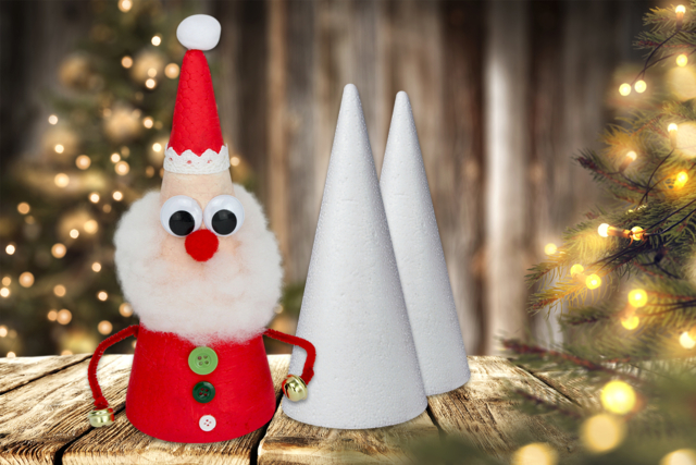 Père Noël avec cône en polystyrène - Boutons fantaisie et décoratifs pour tous vos DIY - 10doigts.fr