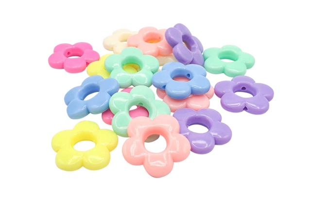 Perles acrylique fleurs pastel - 40 perles - Perles Acrylique - 10doigts.fr