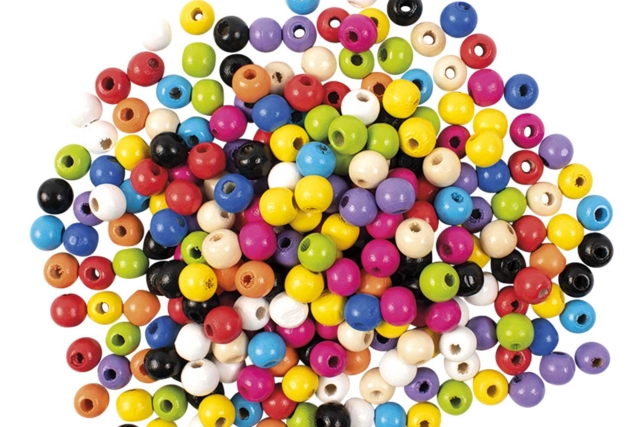 Perles en bois multicolore, 1 cm - 200 perles - Perles en bois - 10doigts.fr