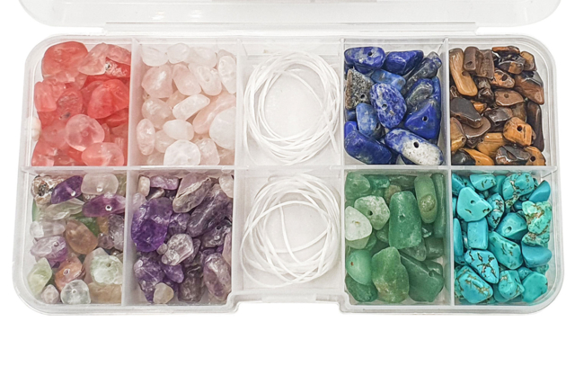 Perles en pierre 8 couleurs + élastique x 14g par coul - Perles Naturelles - 10doigts.fr