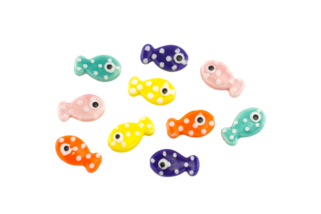 Perles poissons en céramique - 10 pièces - Bijoux de plage à faire soi-même : bracelets, colliers d'été - 10doigts.fr