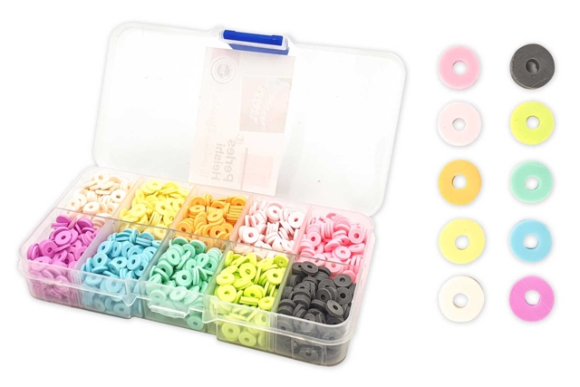 perles rondelles heishi pastel - Perles Heishi et coquillages - 10doigts.fr