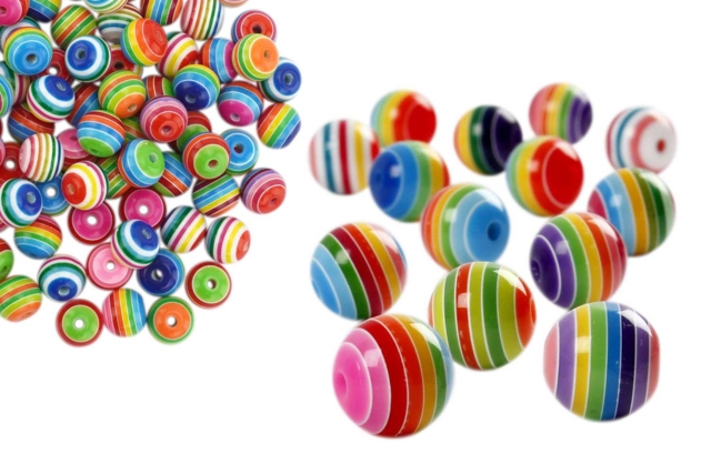 perles rondes bayadère plastique - Perles Acrylique - 10doigts.fr