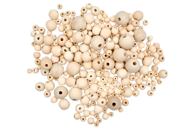 Perles rondes en bois, 0,8 à 2,3 cm x 385 pcs - Perles en bois - 10doigts.fr