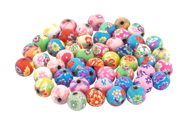 Perles rondes Millefiori - 50 perles - Perles Pâte polymère - 10doigts.fr