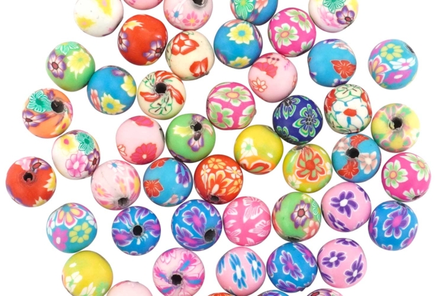 Perles rondes polymère Millefiori - 50 perles - Perles Pâte polymère - 10doigts.fr