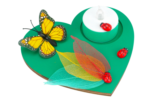 photophore coeur plumes - Décorations fleurs et feuilles : ajoutez une touche de nature à toutes vos créations - 10doigts.fr