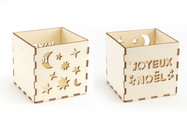 Photophore "Joyeux Noël" bois - Photophores Noël - 10doigts.fr