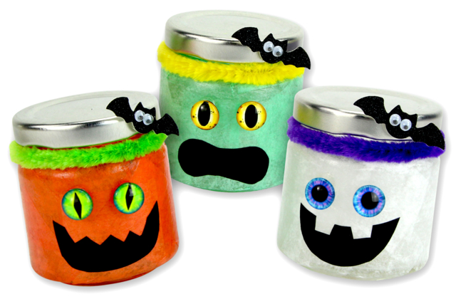 Photophores monstres d'Halloween - Gommettes Halloween - 10doigts.fr