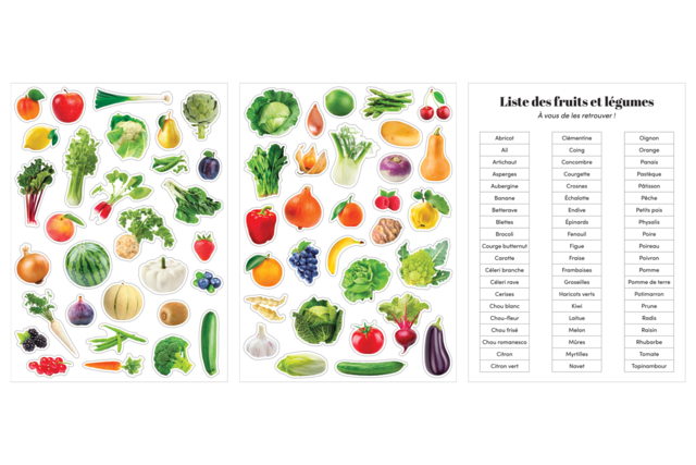 planche pédagogique légumes - Gommettes Fleurs, Fruits et Légumes - 10doigts.fr