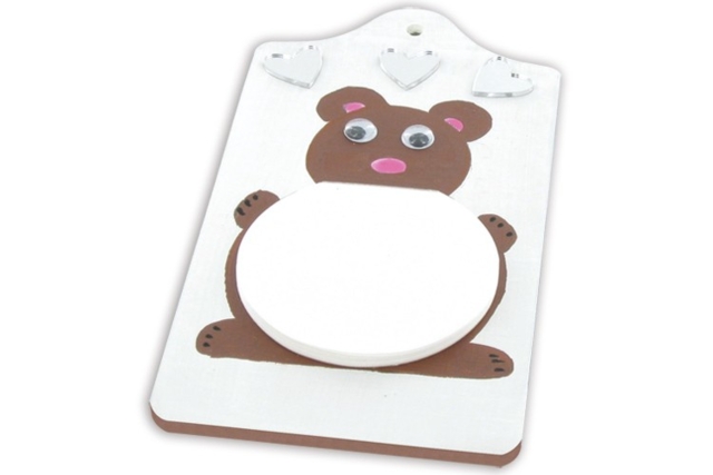 Planchette pense-bête avec bloc fantaisie et miroirs coeurs - Objets en bois à décorer pour la cuisine - 10doigts.fr