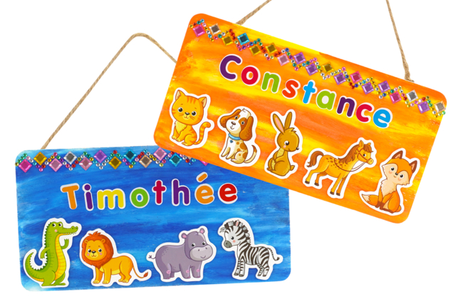 Plaque de porte personnalisée pour chambre d'enfant - Strass autocollants - 10doigts.fr