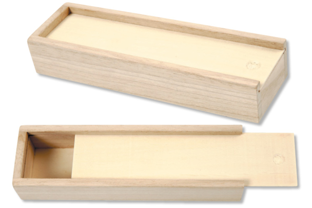 Plumier en bois naturel avec tiroir coulissant - Boîtes en bois à décorer - 10doigts.fr
