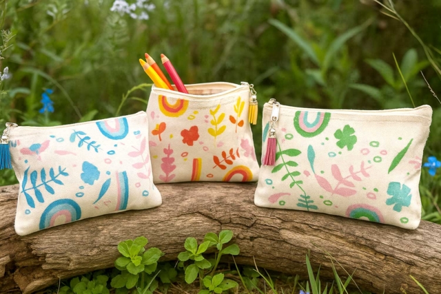 Pochette en coton déco nature - Coton, lin - Textiles - 10doigts.fr