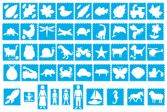 pochoirs et tracettes assorties - Pochoirs enfants : l'outil magique pour enrichir les dessins - 10doigts.fr