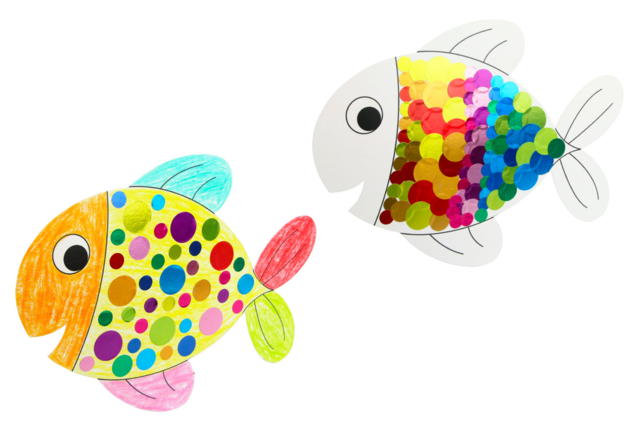 poissons en gommettes - Kits créatifs avec gommettes : le plein d’idées pour les petits artistes - 10doigts.fr