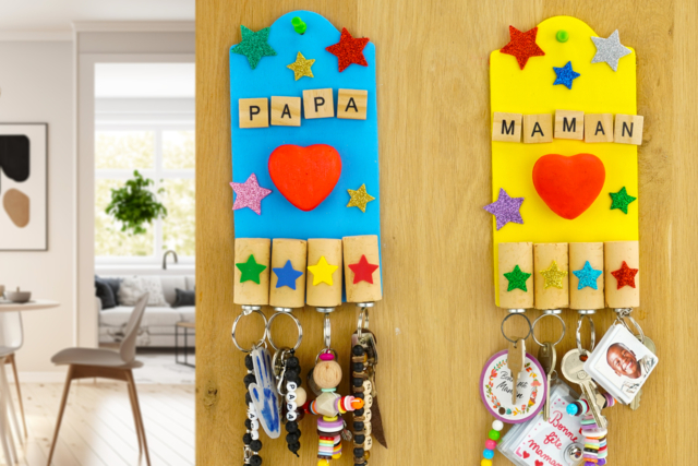 Porte-clés mural aimanté pour la fête des parents - Objets en bois à décorer pour la cuisine - 10doigts.fr