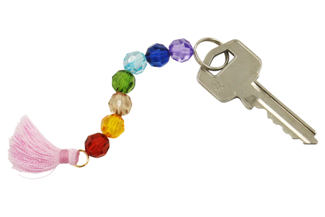 porte clés perles à facettes et pompon - Perles Acrylique - 10doigts.fr