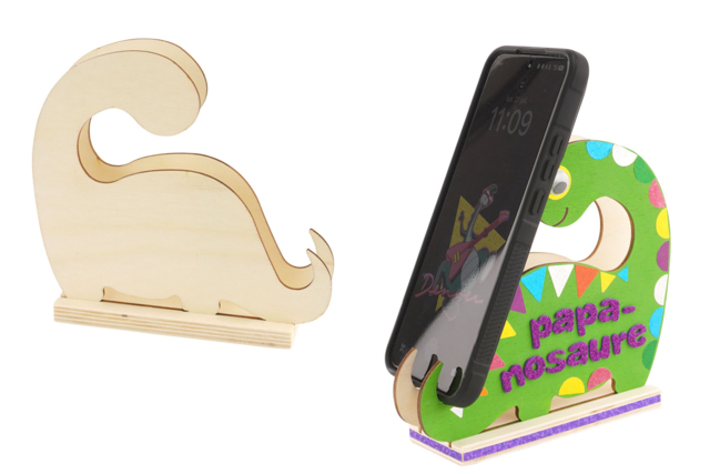 porte iphone dinosxaure papa - Objets en bois à décorer pour le bureau - 10doigts.fr