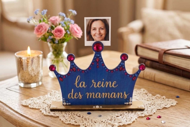 Porte-photo couronne en bois fete des mères - Cadeaux pour le bureau de papa : personnalisez son espace de travail - 10doigts.fr