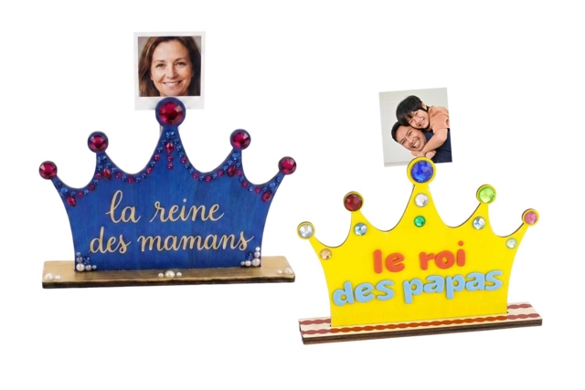 Porte-photo couronne en bois papa et maman - Cadeaux pour le bureau de papa : personnalisez son espace de travail - 10doigts.fr