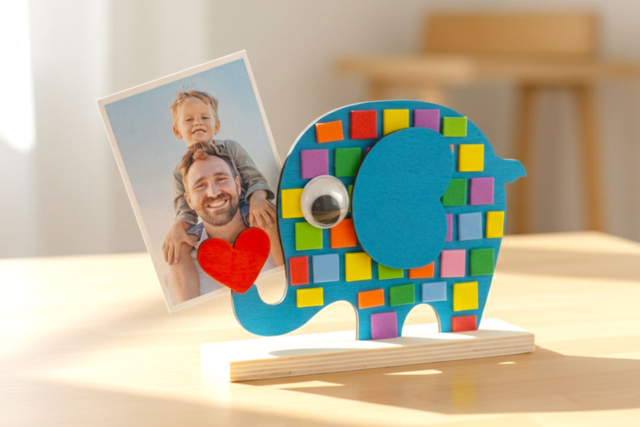 Porte-photo Éléphant en bois  Elmer - Cadres photo en bois à décorer - 10doigts.fr