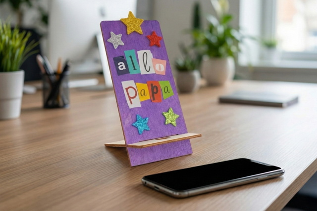 Porte-smartphone "Allo Papa" - Objets pour le bureau : personnalisez votre espace de travail - 10doigts.fr
