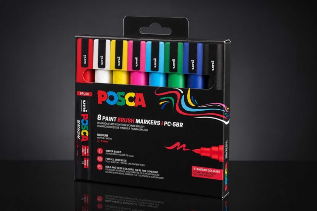  POSCA Brush – Pochette de 8 marqueurs pinceau beaux arts - Marqueurs POSCA : la référence mondiale de la peinture nomade - 10doigts.fr