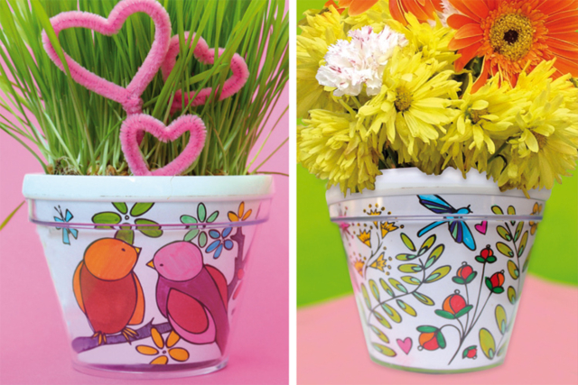 Pot de fleurs à colorier - créations - Kits animaux et nature : créez votre propre univers sauvage - 10doigts.fr