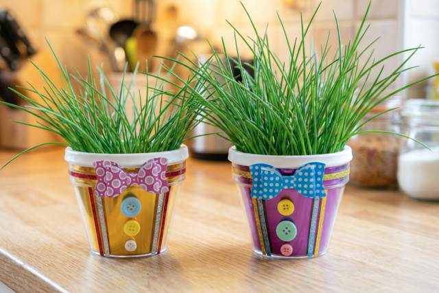 Pot de fleurs chemise et ciboulette - Kits animaux et nature : créez votre propre univers sauvage - 10doigts.fr
