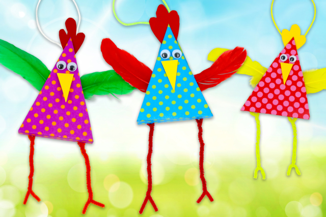 Poules rigolotes en papier - Plumes décoratives - 10doigts.fr