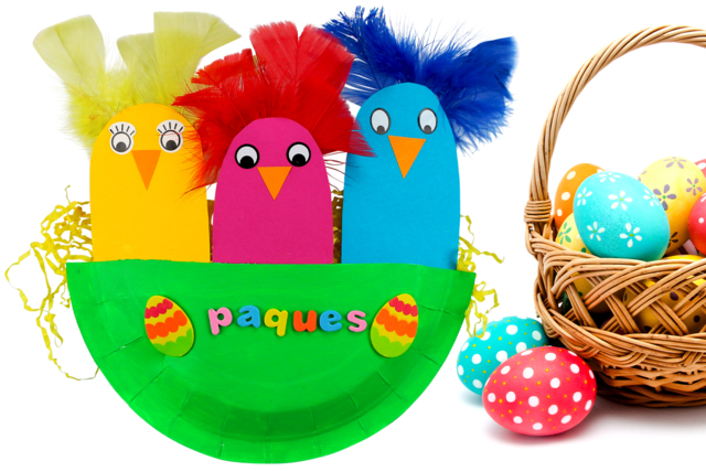 Poussins de Pâques dans leur nid - Plumes décoratives - 10doigts.fr