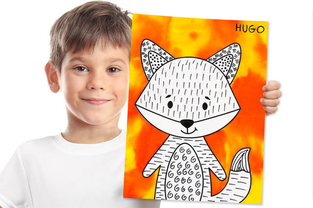 Renard avec de l'encre à dessiner - Papier diffuseur : la magie des couleurs qui se mélangent - 10doigts.fr