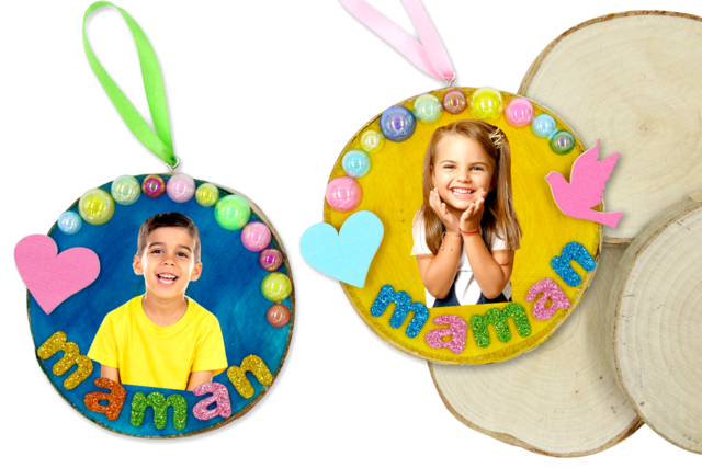 Rondin de bois fête des parents - Nœuds et rubans pour toutes vos créations - 10doigts.fr