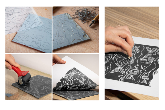 rouleau linogravure - Matériel de linogravure : s'initier à l'impression d'estampes maison - 10doigts.fr