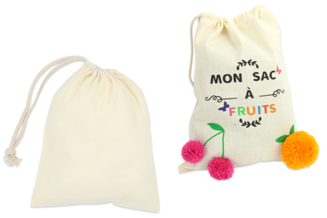 Sac à cordelette en coton 19 x 23 cm - Coton, lin - Textiles - 10doigts.fr