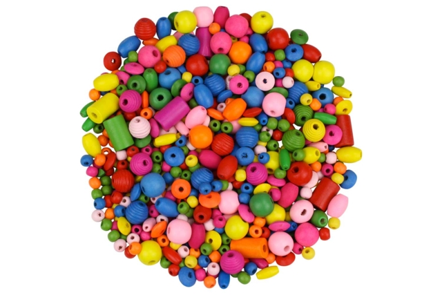sachet 180 permes en bois colorées - Perles en bois - 10doigts.fr
