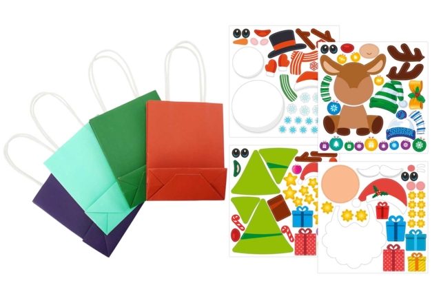 Sacs cadeaux + Gommettes de Noël - 4 sacs à personnaliser - Papiers cadeaux et sacs - 10doigts.fr