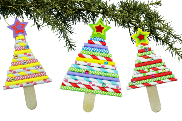 Sapin de Noël avec pailles en carton - Accessoires en bois - 10doigts.fr