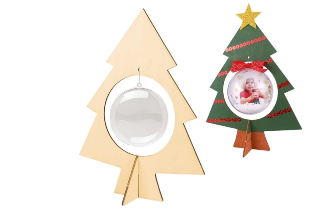 Sapins en bois et sa boule - 10 sapins à monter - Décorations de Noël en bois à décorer - 10doigts.fr
