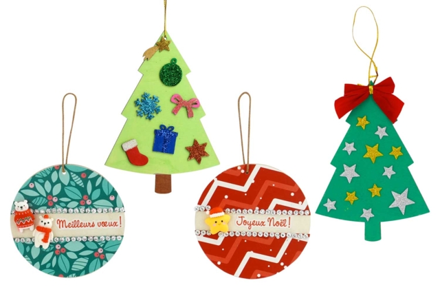 Sapins (x 12) + Boules (x 12) en bois à décorer - 24 pièces - Décorations de Noël en bois à décorer - 10doigts.fr